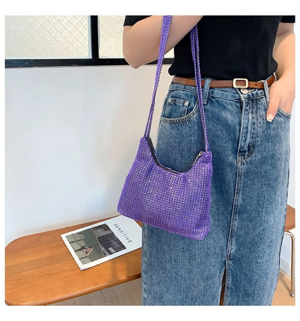 Purple Shinning Woman Handbag 2024 Trend Luxury Women Girl Shoulder bag PVC Lady Crossbody PU Purses Women\'s Leather Totebag