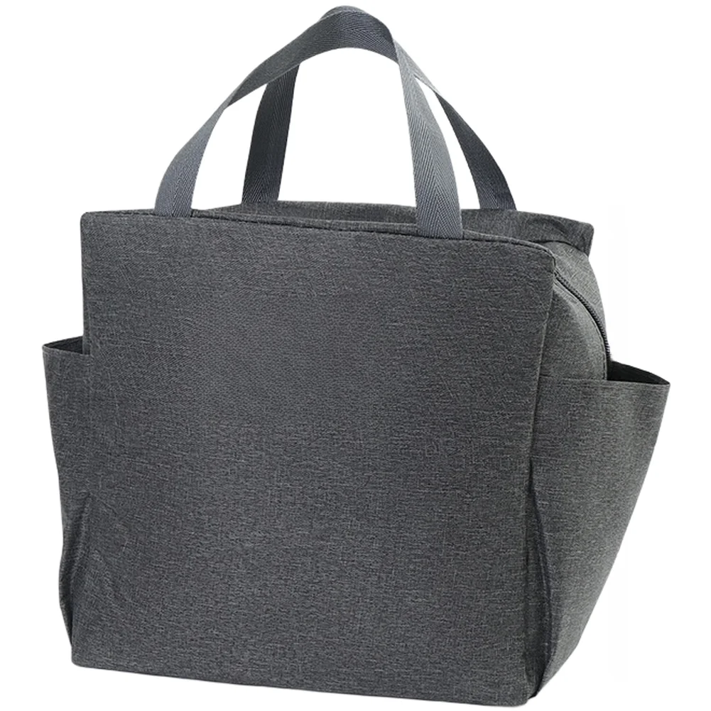 For Beach Outing Gray Insulated Lunch Bag Side Pockets For Water Bottle Thermal Lunch Tote Large Capacity Design