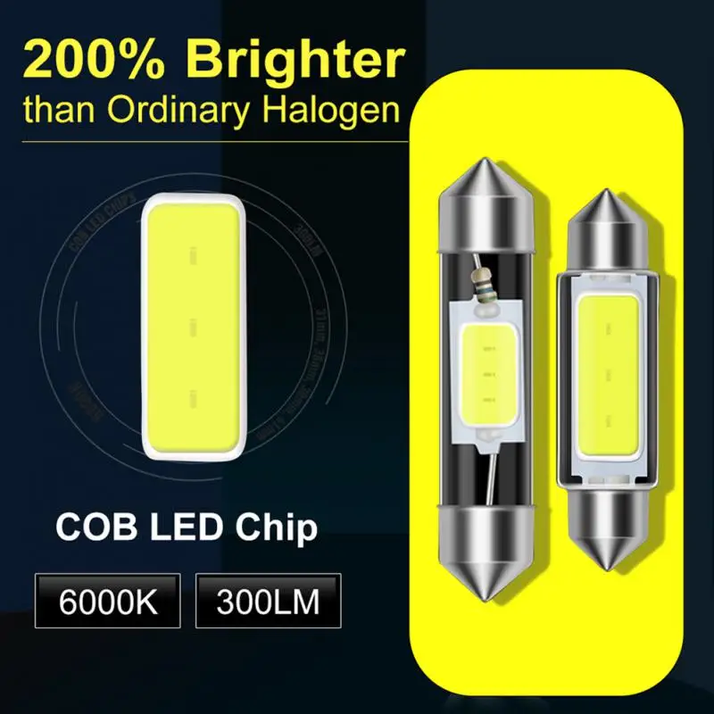 หลอดไฟ LED สำหรับรถยนต์ทรงโดม31มม. 36มม. 39มม. 41มม. C5W หลอดไฟรถอ่านหนังสือสีขาว6000K โคมไฟป้ายทะเบียนอ่านหนังสือ12V