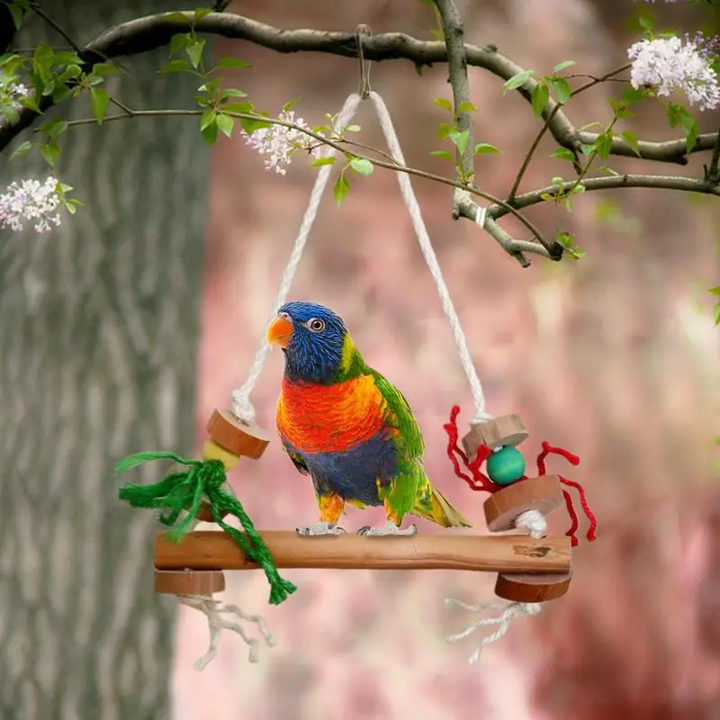 Columpio de madera para pájaros, perca de loro de madera Natural, juguetes prácticos para pájaros, periquitos, pajaritos, loros medianos, cacatúas