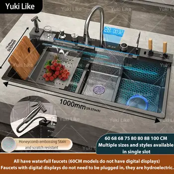 不鏽鋼瀑布式廚房水槽,新款壓花超大單槽現代數位顯示洗碗盆 8 最佳銷售 廚房水槽瀑布 - №4