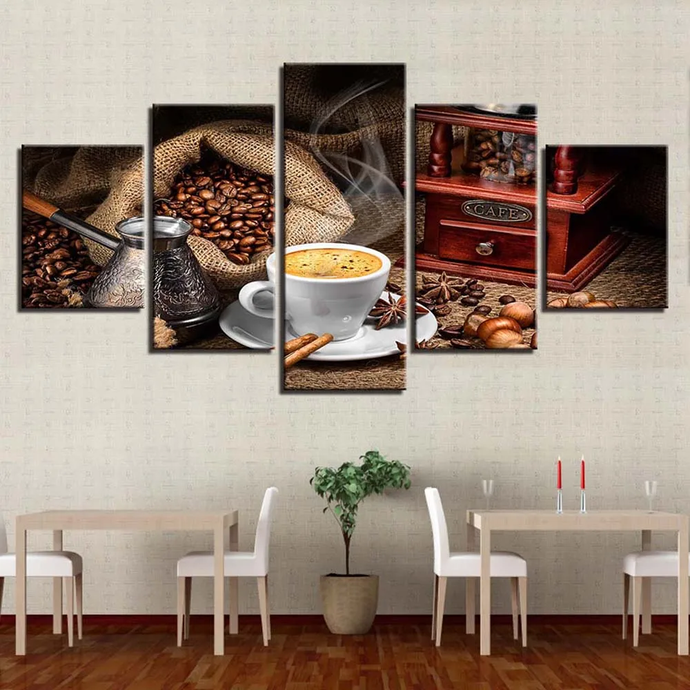 

5 Pieces Canvas Art Coffee Artistic Decor Painting Modular Poster Print Living Room Dining Room Mural Wall Picture Framework