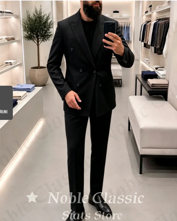 Beige Double Breasted 2 Piece Suit Men Notch Lapel Blazer Matching Trousers Set Daily Office Beach Wedding Outfit Customized