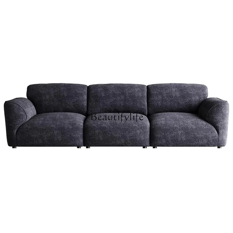 

French retro sofa living room straight row antique black chenille fabric down sofa