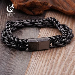 Fongten 22cm Charm Bracelet for Man Stainless Steel Double Layer Box Basket Chain Bangle Bracelets Male Multiple Color Jewelry