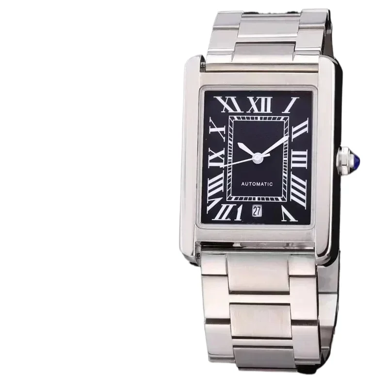 ساعة يد رياضية للرجال ميكانيكية أوتوماتيكية 904L من الفولاذ المقاوم للصدأ ساعات خلفية من الجلد الأسود 31*41 مللي متر مخصصة #3