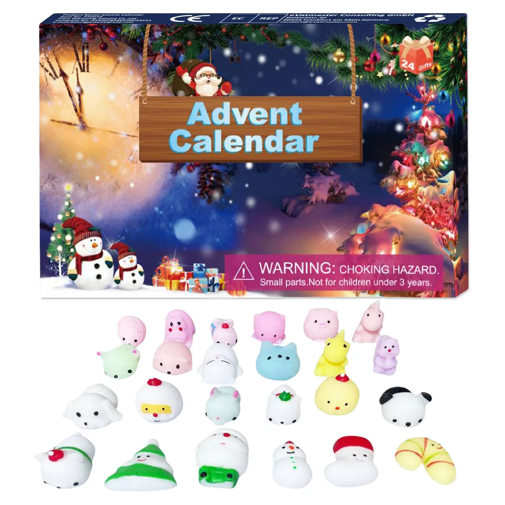 Mochi Squishies Advent Calendars 2024 with 24pcs Different Cute Animal Toys Christmas Countdown Calendar for Kids Gift