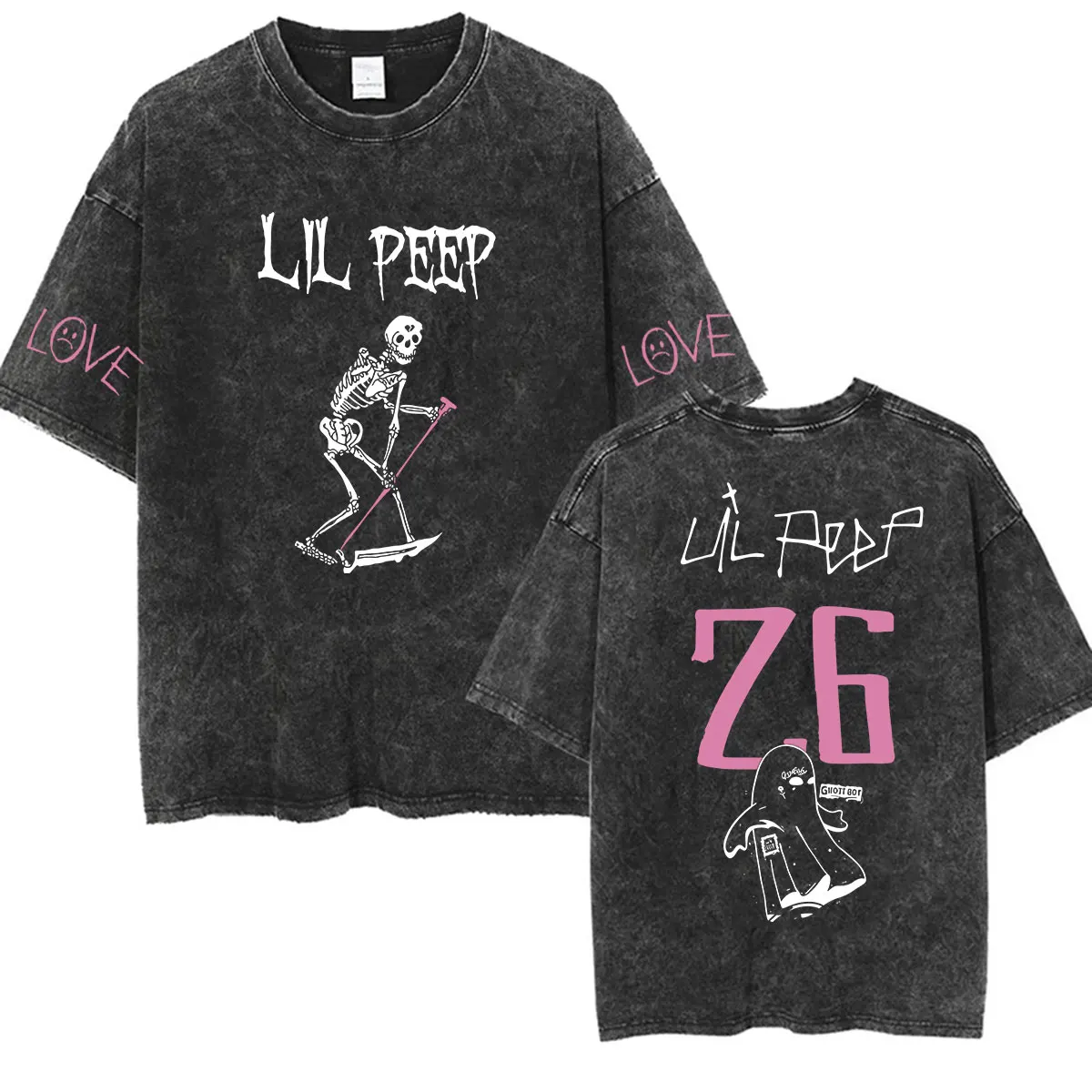 Vintage Washed Lil Peep Double Sided Print T Shirt Men Women Casual High Quality Cotton T-shirt Summer Oversized Fashion Tshirts