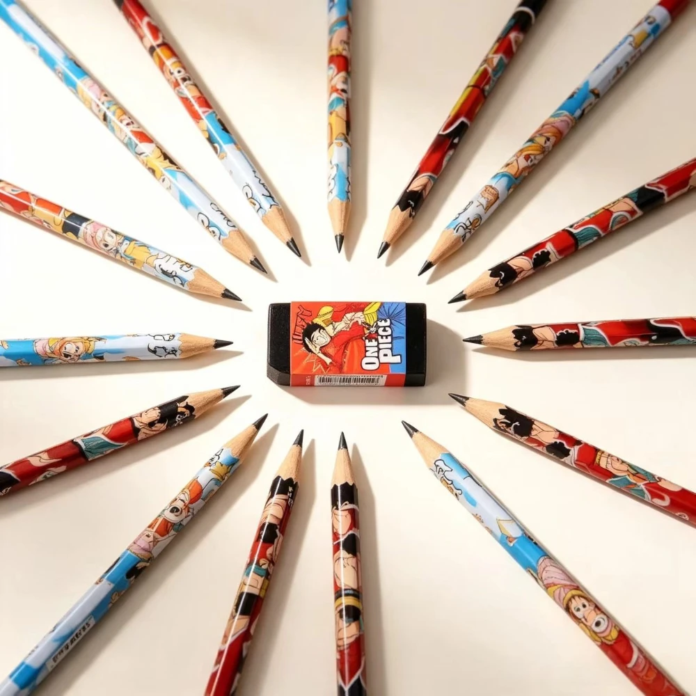 Stylish Harajuku One Piece HB Wooden Pencils, Ergonomic Grip Printed with Zoro Luffy Chopper for Student Daily Writing