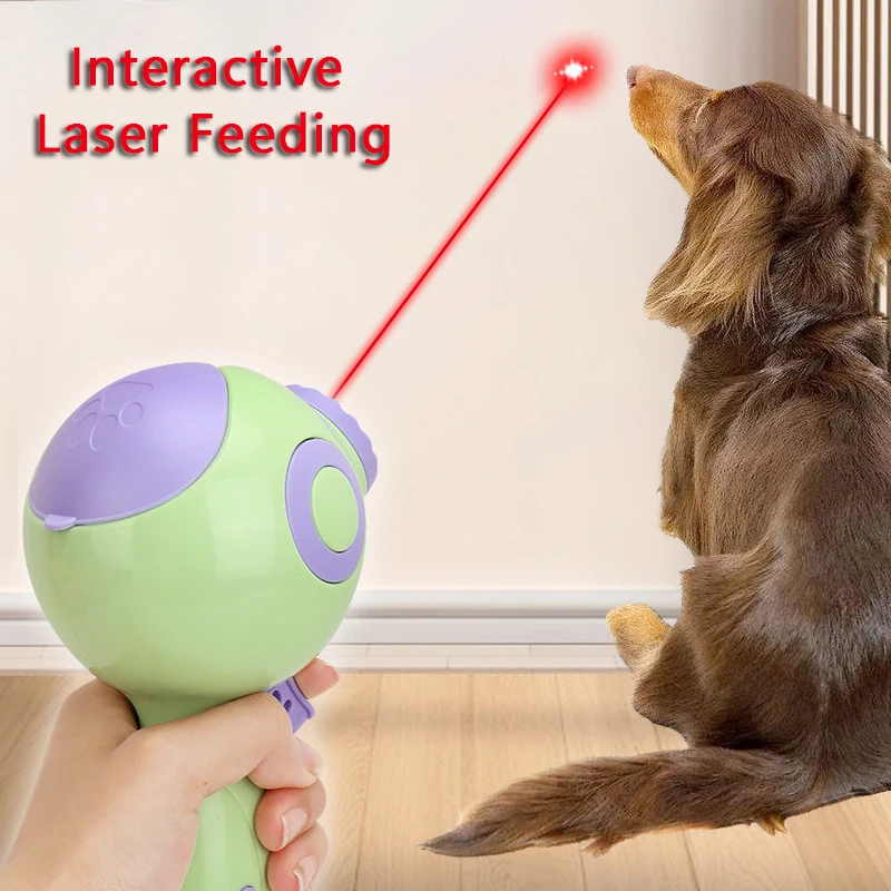 LMZOE Food Dispenser for Pets Dog Cat Treat Launcher with Laser Feeding Interactive Puppy Dogs Shooter Snacks Feeder Training