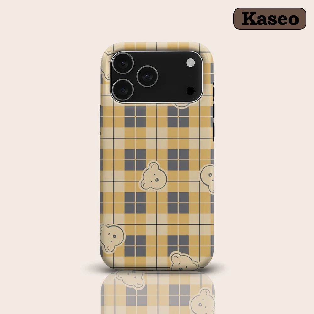 Vintage Bären-Karomuster für magnetische Handyhülle für iPhone 17 16 15 14 13 Pro Max Plus – Robuste Einzel- und Doppelschicht-Hülle