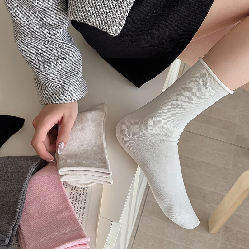 Women's Socks Solid Color New Simple Preppy Style Loose Socks Female Breathable Basic Casual Breathable Plain Socks High Quality