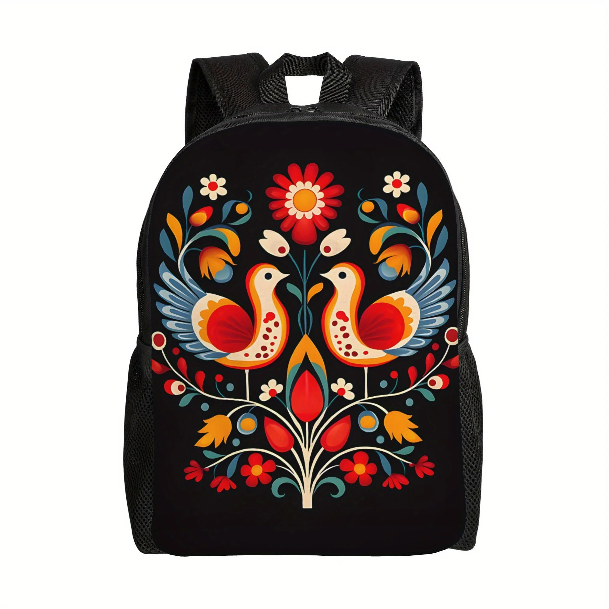 

Hungarian Folk Art Backpack - Vibrant floral and bird design, adjustable shoulder straps, durable polyester, ideal for school