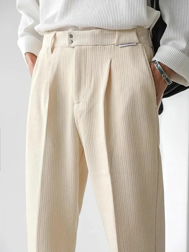 

Casual Korean Corduroy Pants Men Wide Leg Loose Straight Full-Length Long Trousers Designer High Quality Golf Pants 2023 New