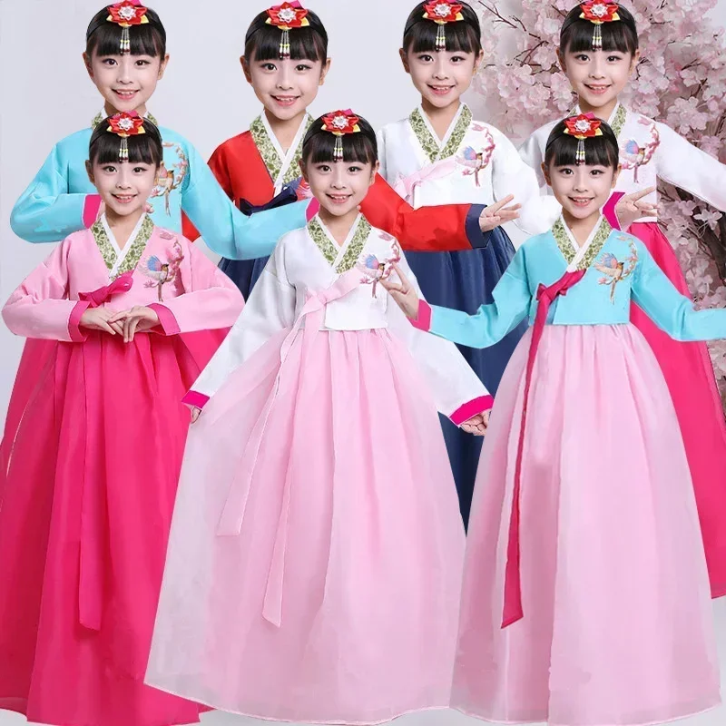 

Trajes escenario baile tradicional coreano para niñas, vestido boda Hanbok para niños, ropa rendimiento asiática, tr