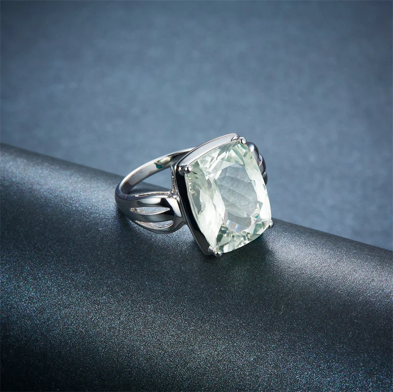 Ring for Women Green Amethyst Solid 925 Sterling Silver Real Natural Gemstone