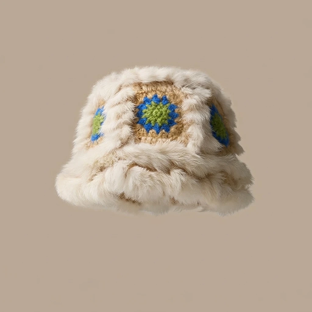 New Chinese Style Warm Hat Women's Rabbit Plush Knitted Hat For Fall Winter Warmth Tiger Head Lion-dance Design 56 To 60 Cm