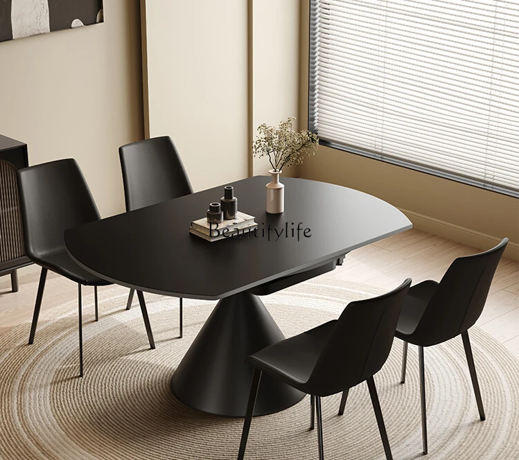 Stone Plate Dining Tables and Chairs Set Black Rotatable Retractable Square and round Dual-Use Italian Household Minimalist