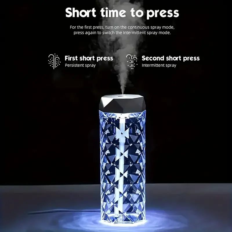 Crystal Night Light Air Humidifier Colorful LED, USB-Powered 400ML/100mL Capacity Light for Bedrooms, Offices, Desktop Light