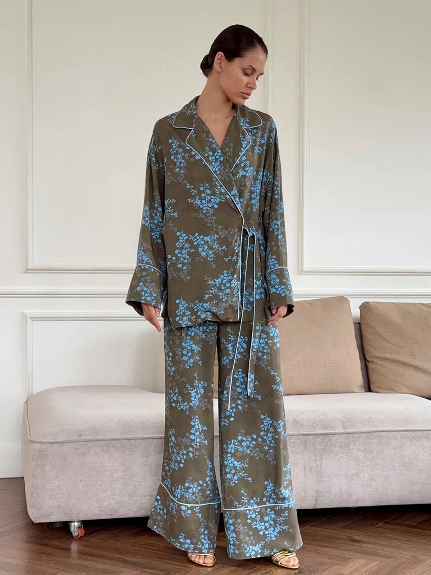 

Marthaqiqi зимние женские ночные рубашки костюм на шнуровке пижамы с длинными рукавами халат с отложным воротником ночная рубашка брюки повседневные комплекты одежды для сна