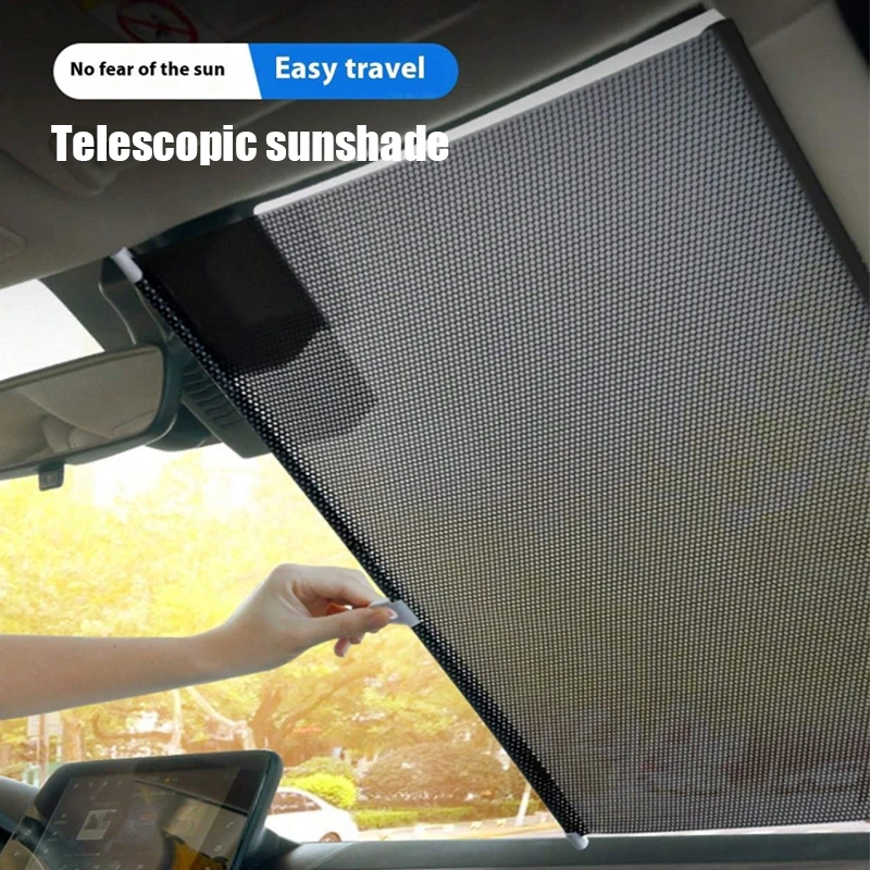 Car Retractable Front Windshield Sun Shade Visor Window Folding Block Cover Summer Protection Heat Insulation SunShade Curtain