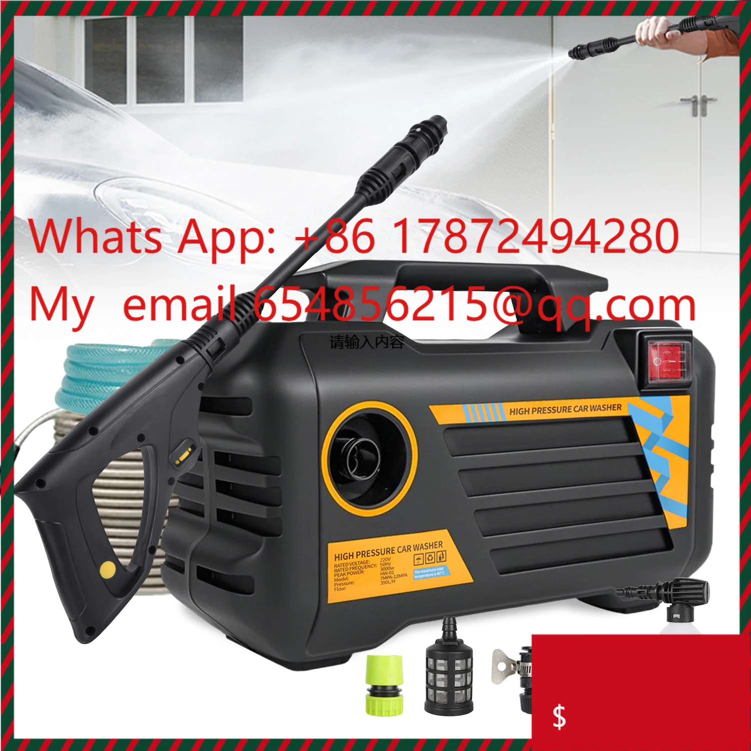

3000W Electric High-Pressure Washer, Powerful Car-Wash , 220V 390L/min Home Car Wash Cleaning Machine,Garden Washing