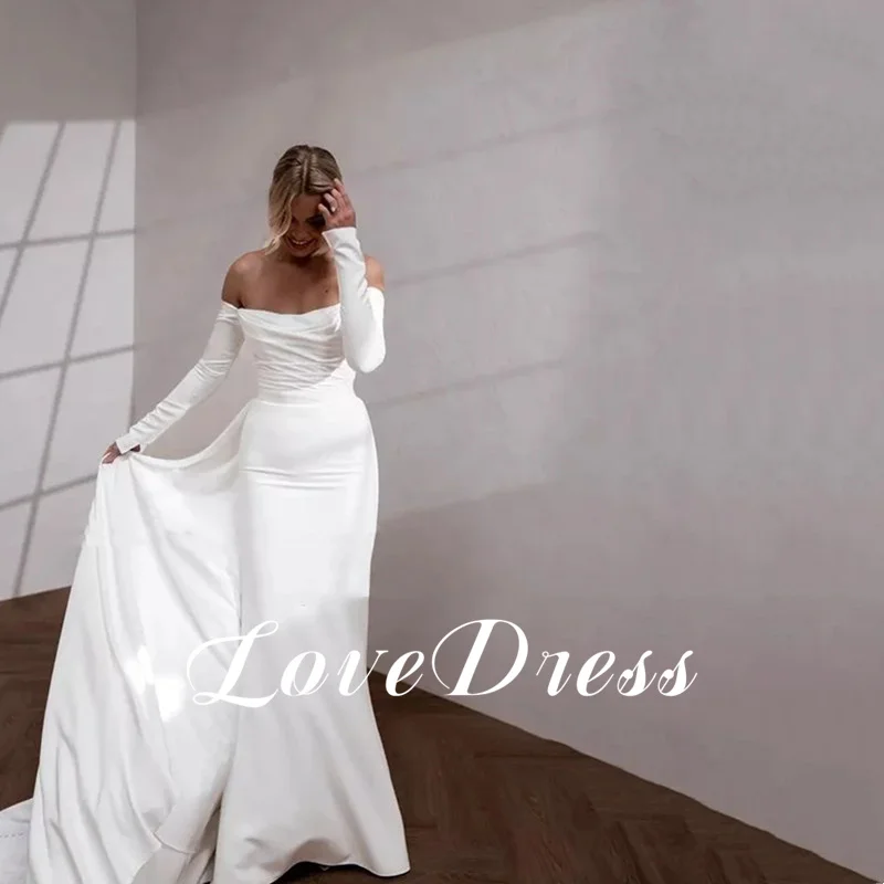 Love Elegant A-Line Stain Wedding Dresses Simple Strapless Formal Occasions Off Shoulder Pleat Sexy Backless Button Customized