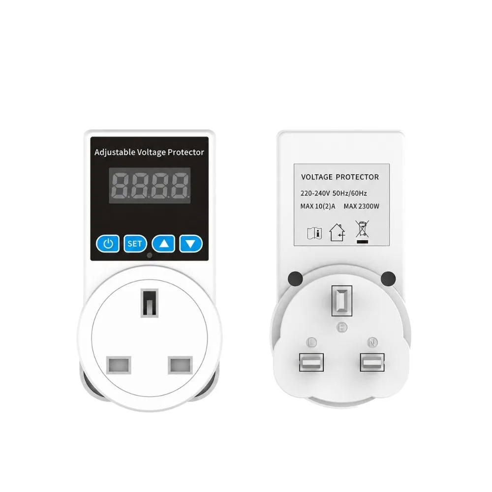 Adjustable Automatic Voltage Protector Socket Digital Display EU/UK Plug Power Surge Protector Voltage Correction