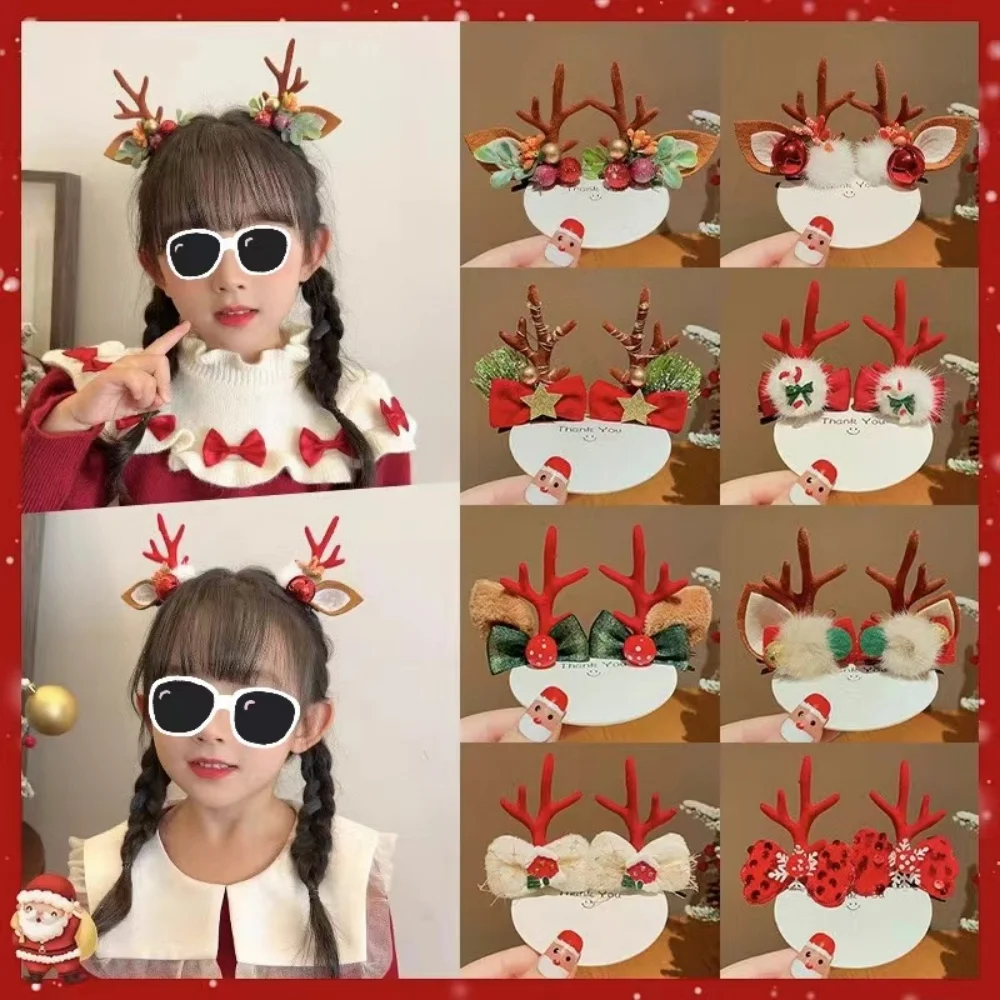 2pcs Christmas Elk Ear Hair Clip Girl Santa Snowman Hairpin Party Barrettes For Kids Cute Deer Ear Hairpins Hair Accessories