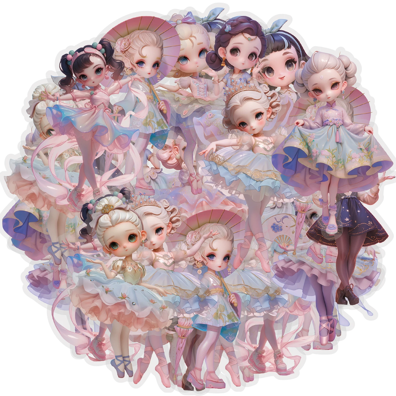 Etori Life Fluttering Skirt 10Pcs Chinese Style Ballet Fairy Girl Stickers Soft Gauze Dress Q Version Doll Journal Decoration Stickers for Children's Gift Bags, Notebooks, Phone Stickers, Suitcases, Room Decoration, Scrapbooking Supplies, DIY Crafts, Card Making, Toy Stickers, School Supplies