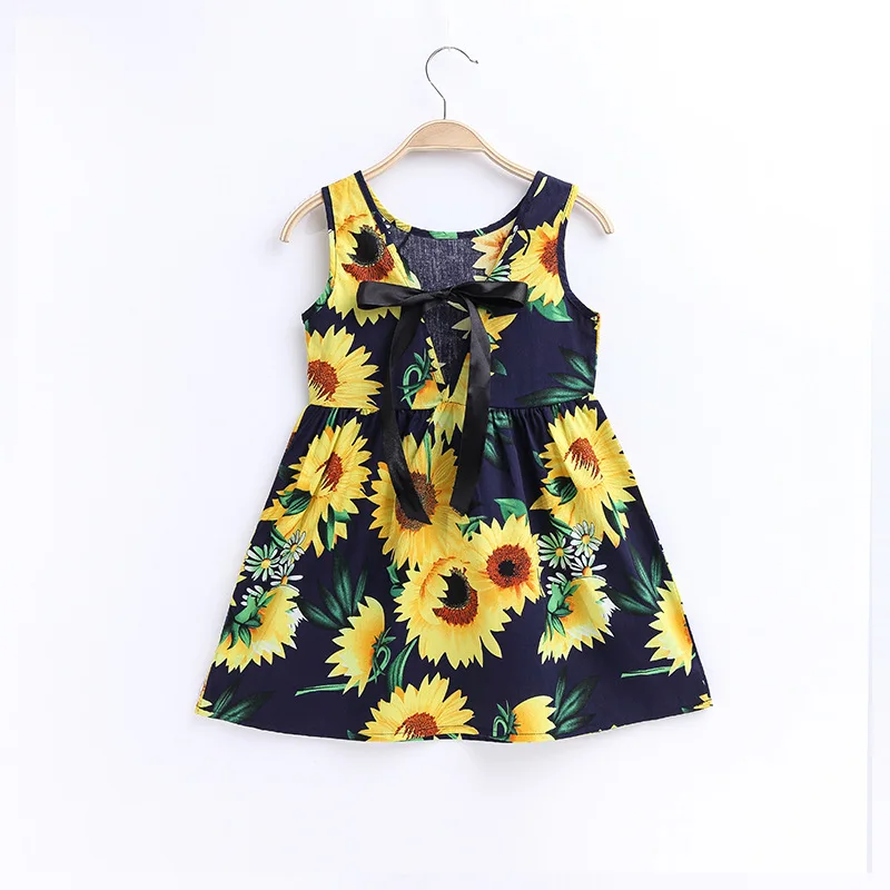 2024 Spring Summer Girls Sleeveless Print Lanyard Dress Korean Version Style Children Sundress 1-6Y Kids Cotton Casual Dress