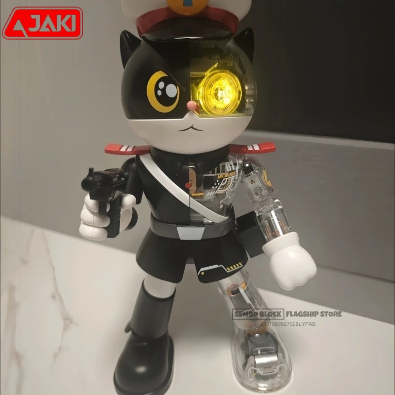 JAKI Black Cat Sheriff Assembled Building Block Small Granular Building Block Toy Model Desktop Decoration Ornament Holiday Gift