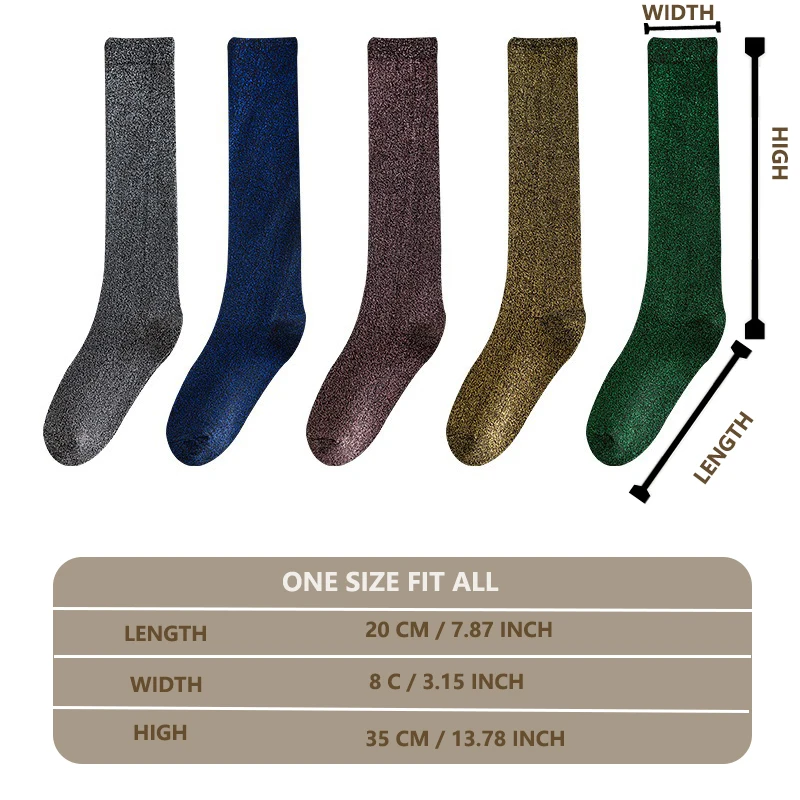 1/5 Pairs Women's Novelty Glitter Calf Socks Sparkly Metallic Casual Ladies Bright Retro Piles Ankle Socks, Perfect for Everyday