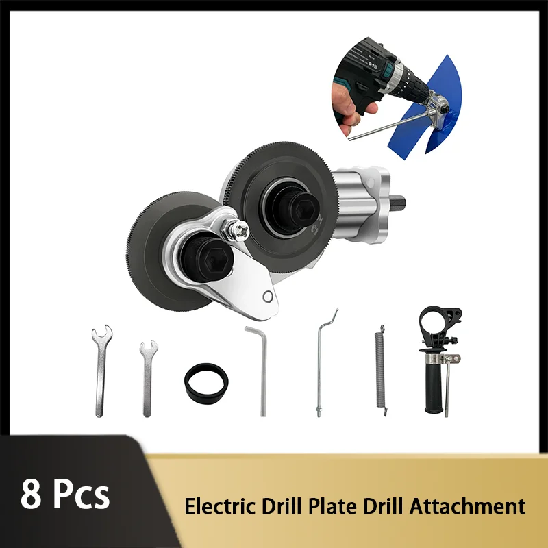 Electric Drill Plate Drill Attachment Cutter Metal Kit 8 Pcs with Adapter DIY Metal Drill Attachment for Cutting Iron Whiteboard