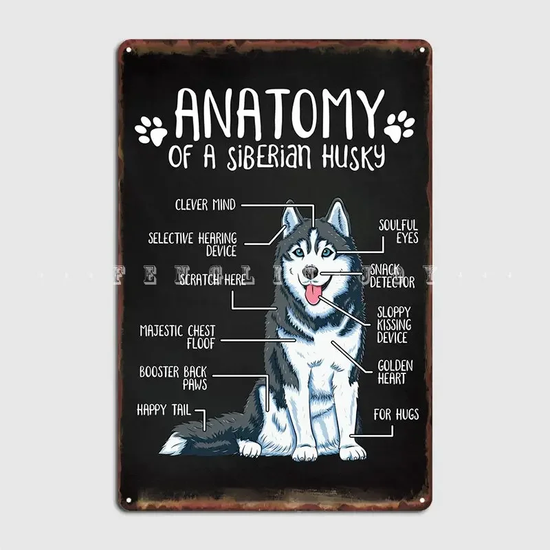 Anatomy Siberian Husky Metal Sign Wall Decor Kitchen Decoration Wall Pub Tin Sign Poster