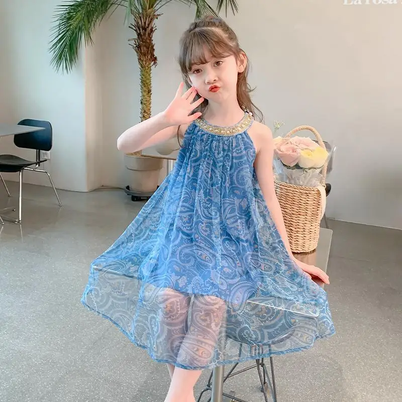 Children braces skirt 4 5 6 7 8 10 11 12 13 Years 2026 Summer Kids girls chiffon mesh lace Tulle chemise Dresses Formal Princess