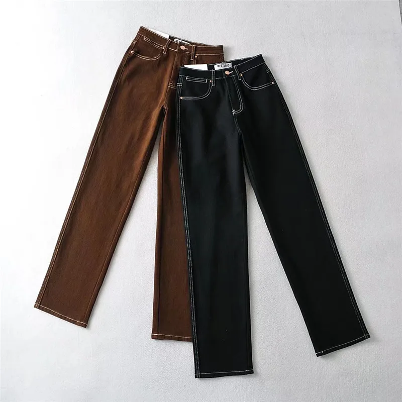 レトロ風 シンプル ハイウエスト ルーズ ストレートレッグジーンズ ウェイドアウト シンプルでおしゃれなロングパンツ レディース プレミアムデニム