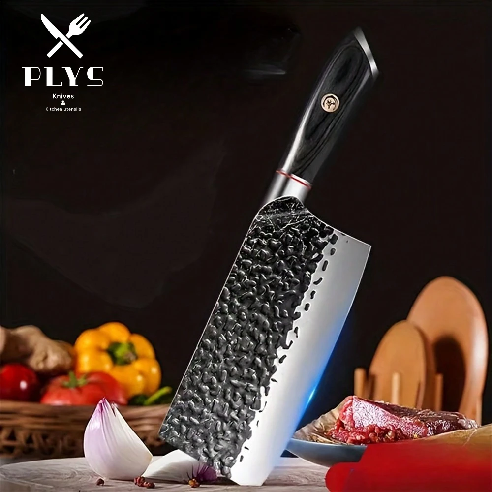 PLYS Professional Stainless Steel Butcher's Knife Heavy Duty chopping Knife Hand Forged Dual Purpose chopping and Cutting Knife