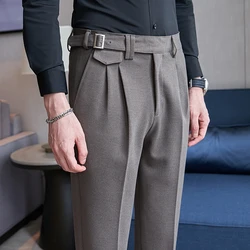 Calça masculina de terno de negócios, pano de lã, calça casual justa, moda masculina, alta qualidade, inverno, primavera