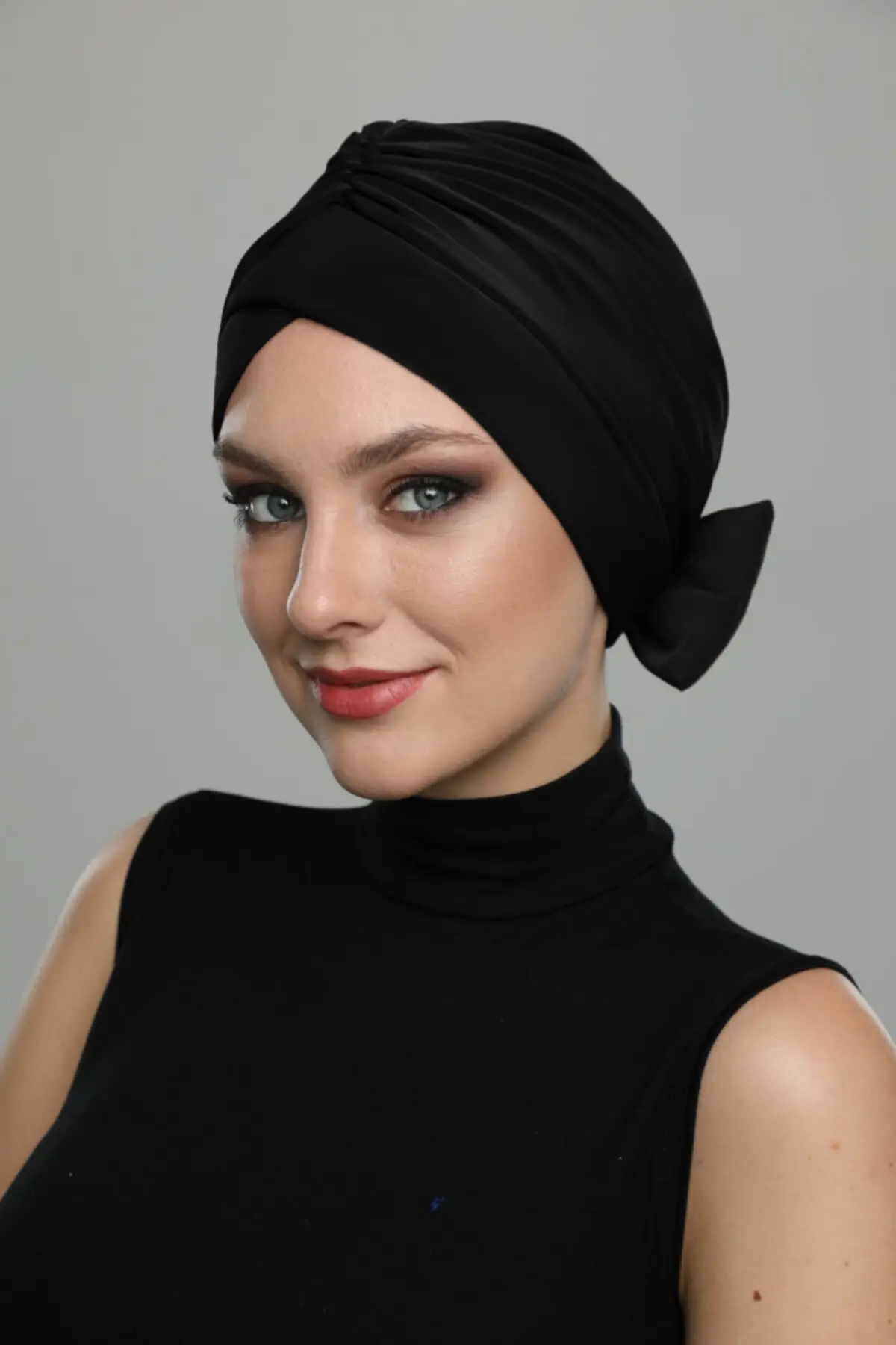 Double Bow Black Instant Hijab Hijab Bathing Cap