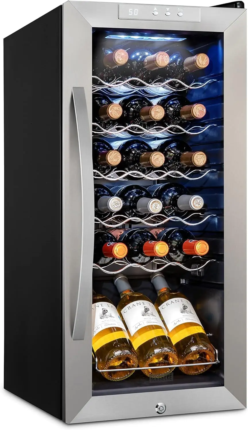 Schmécké-refrigerador de 18 botellas para vino, refrigerador con cerradura, gran depósito independiente, color rojo, blanco y champán