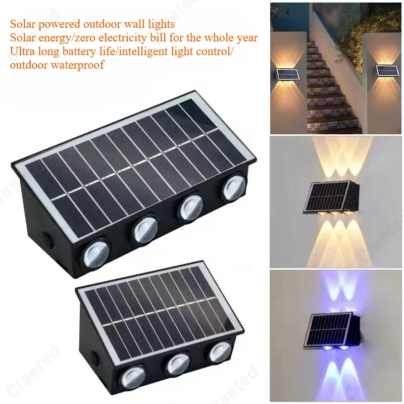 LED Solar Up and Down Emitting Spotlights IP65 Outdoor Waterproof Courtyard Garden Wall Villa Decoration Atmosphere Lighting