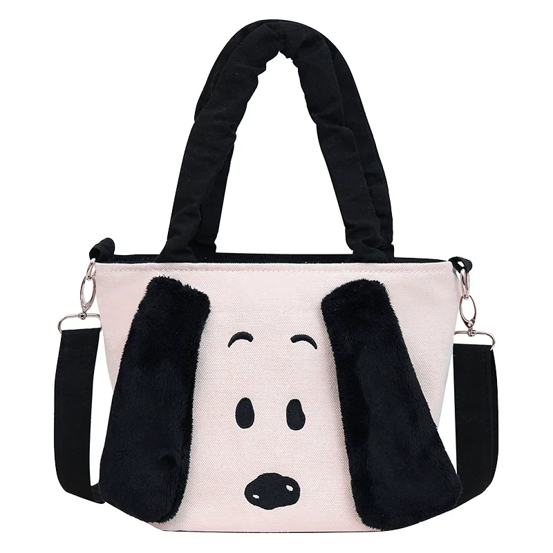 Bolso de mano auténtico de Snoopy para mujer, bolsa de hombro con bordado de lona con orejas estéreo de dibujos animados, gran capacidad