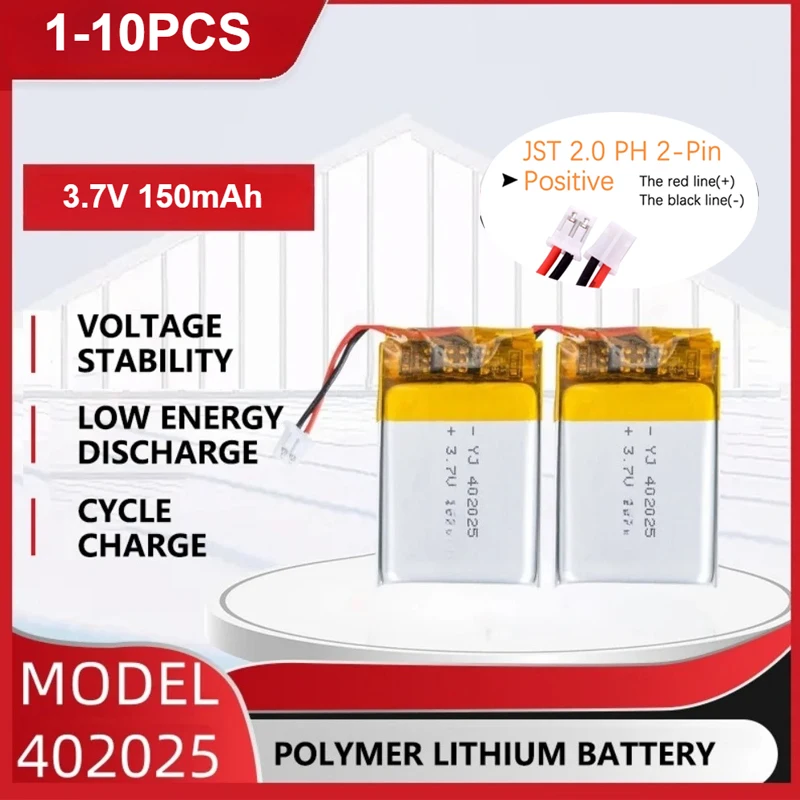 1-10PCS 402025 3.7V Battery Li Po Battery 150mAh Lipo Rechargeable Li Polymer Batteries for Bluetooth Headset Electronics Camera
