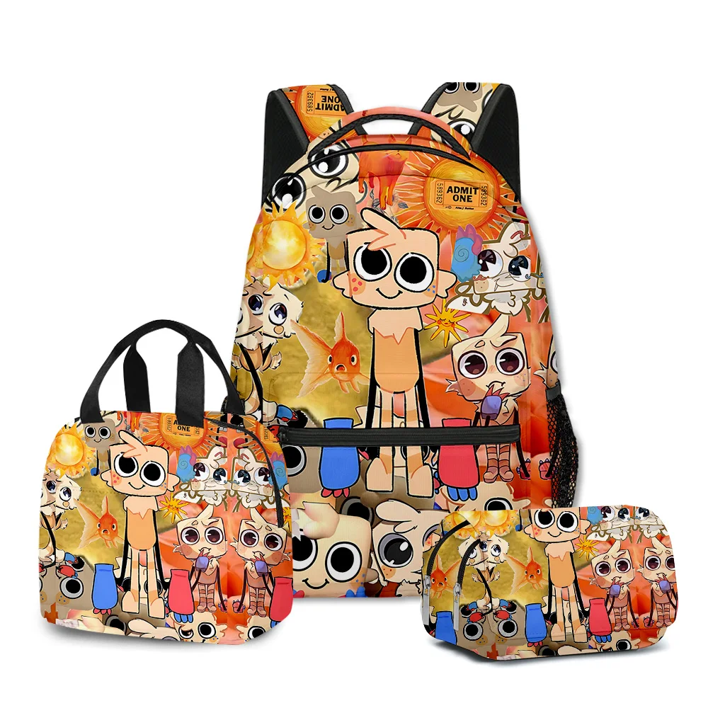 Harajuku Novelty Cool Dandy's World 3D Printed 3pcs/Set Student School Bags Laptop Daypack Backpack Lunch bag Pencil Case