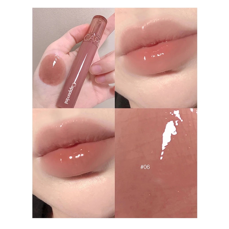 Impermeável espelho geléia lábio, longa duração hidratante, brilhante matiz vermelha, esmalte lábios, 6 cores, brilho labial água-luz, cosméticos