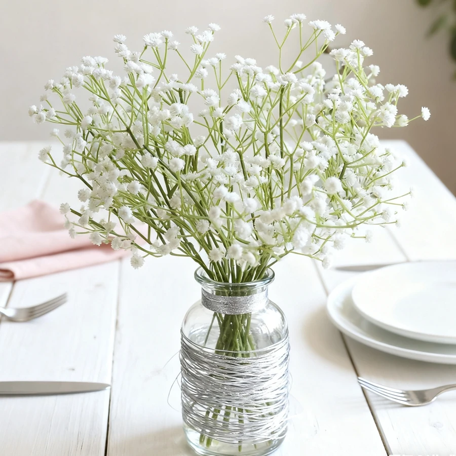 6/12PC 인공 식물 Gypsophila 홈 룸 리셉션 장식 분재 관상용 꽃 결혼식 간단한 Brial Bouquet