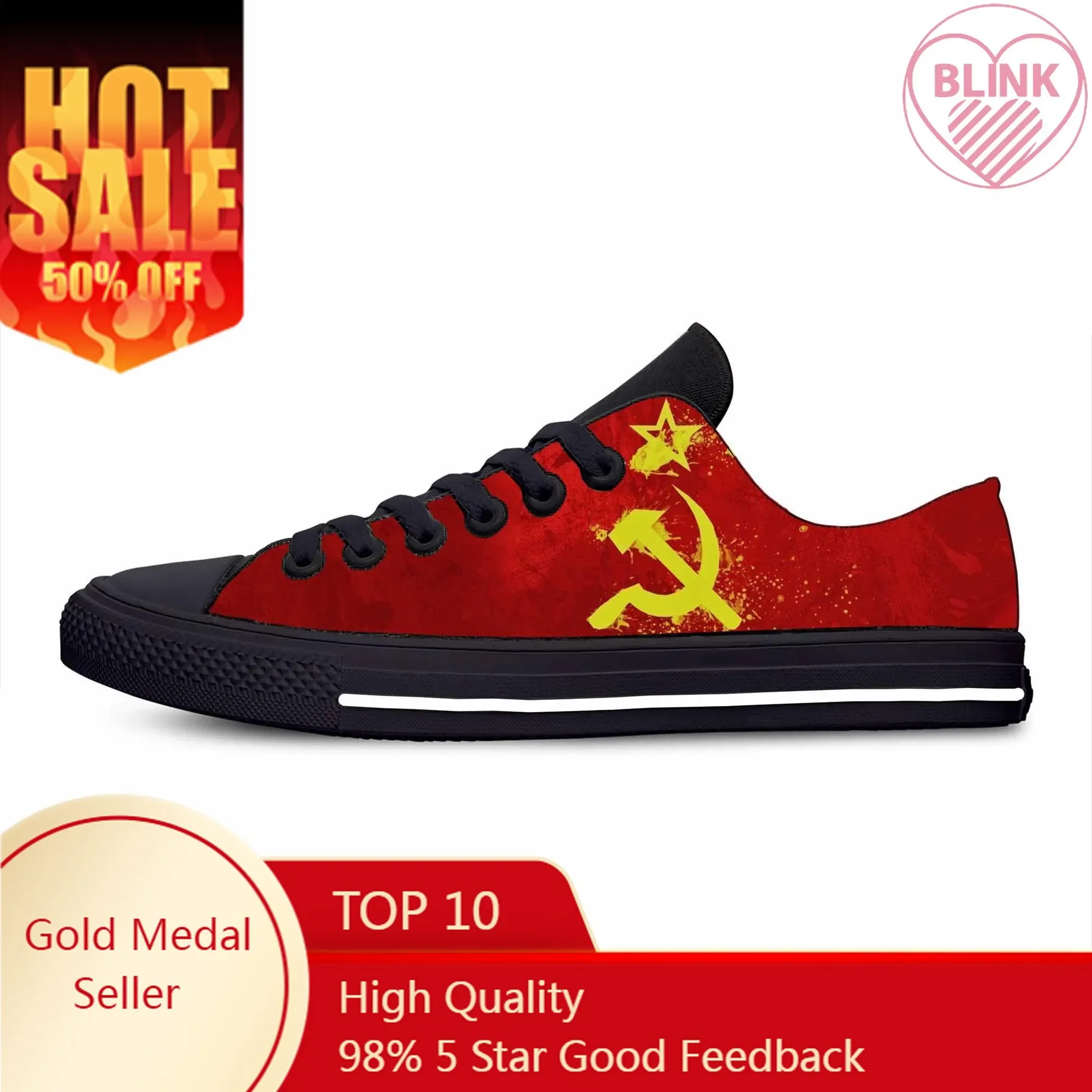 

Soviet Union CCCP USSR Flag Russia Hammer Sickle Casual Cloth Shoes Low Top Comfortable Breathable 3D Print Men Women Sneakers