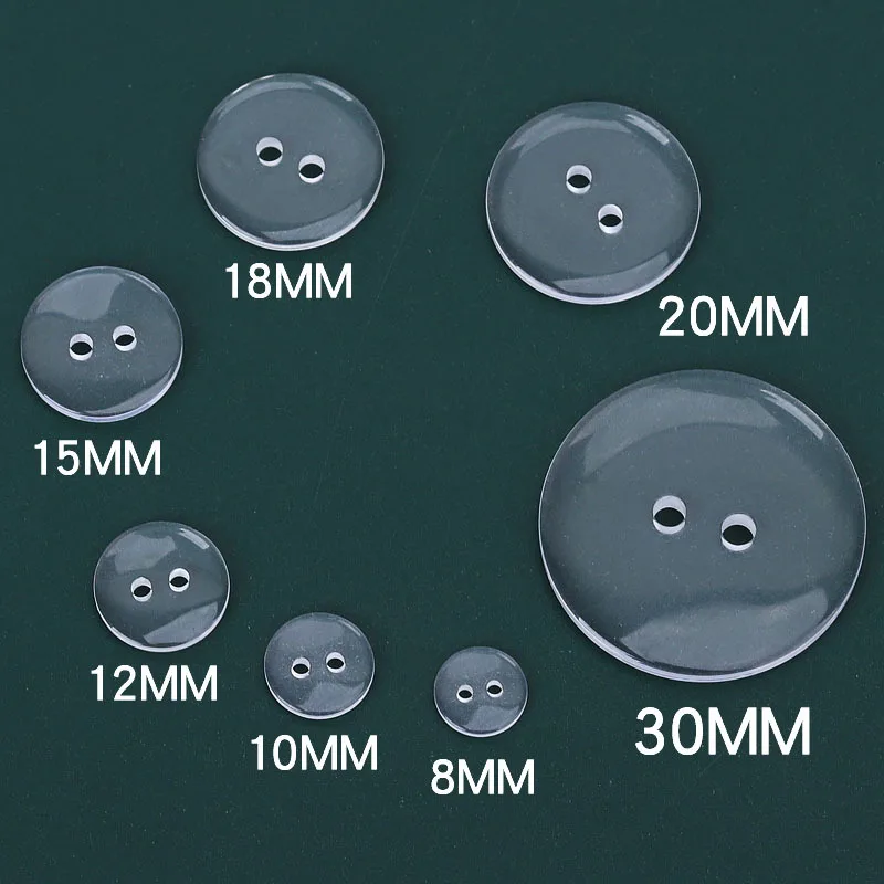 8-20mm Transparent Round Resin Buttons 2 Holes Sewing Buttons Bottoni Scrapbooking Garment DIY Clothes Apparel Accessories