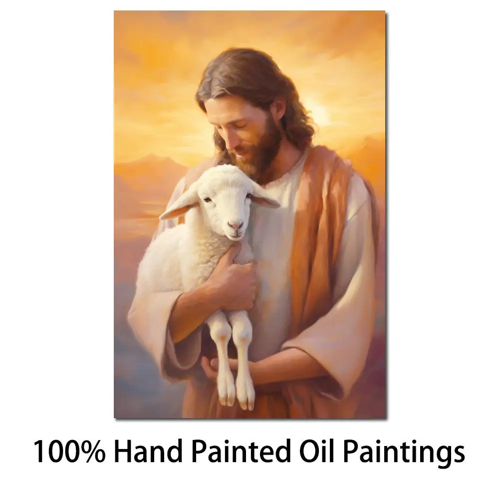 

Christian Paintings of Jesus Christ Canvas Art Lost Lamb Hand Painted Portrait Religion Artwork High Quality Sitting Room Decor